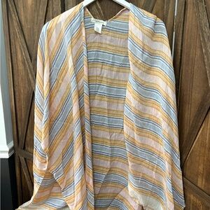 Francesca's Collections Striped Kimono - Blue, Yellow, Pink